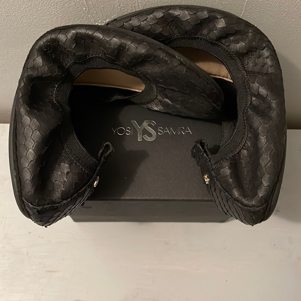 YS Yosi Samra NIB Samara Ballet Flat Black Python Print Leather 11M